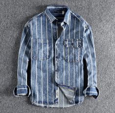 Striped Denim Shirt, Denim Shirts For Men, Denim Shirt For Men, Jeans Shirt For Men, Casual Denim Blue Shirt For Streetwear, Jean Shirts For Men, Denim Jeans Shirts For Men, Jeans Shirt Men, Rrl Denim Shirt Men
