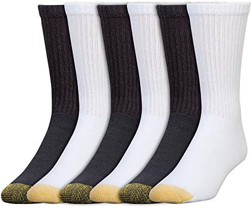GOLDTOE Men's 656S Cotton Crew Athletic Socks, Multipairs, Black & White (6-Pairs), Large
