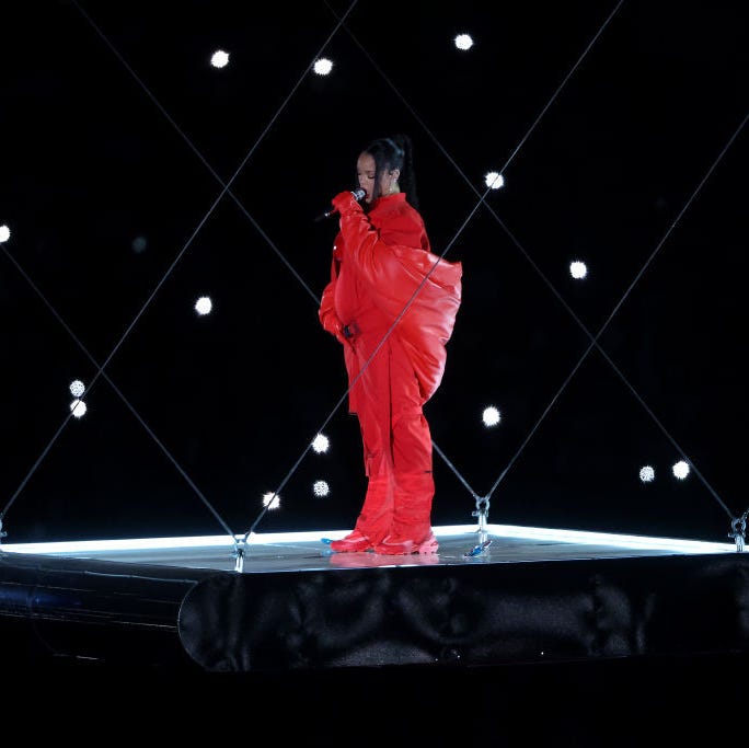 Apple Music Super Bowl LVII Halftime Show glendale, arizona february 12 rihanna performs onstage during the apple music super bowl lvii halftime show at state farm stadium on february 12, 2023 in glendale, arizona photo by sean m haffeygetty images