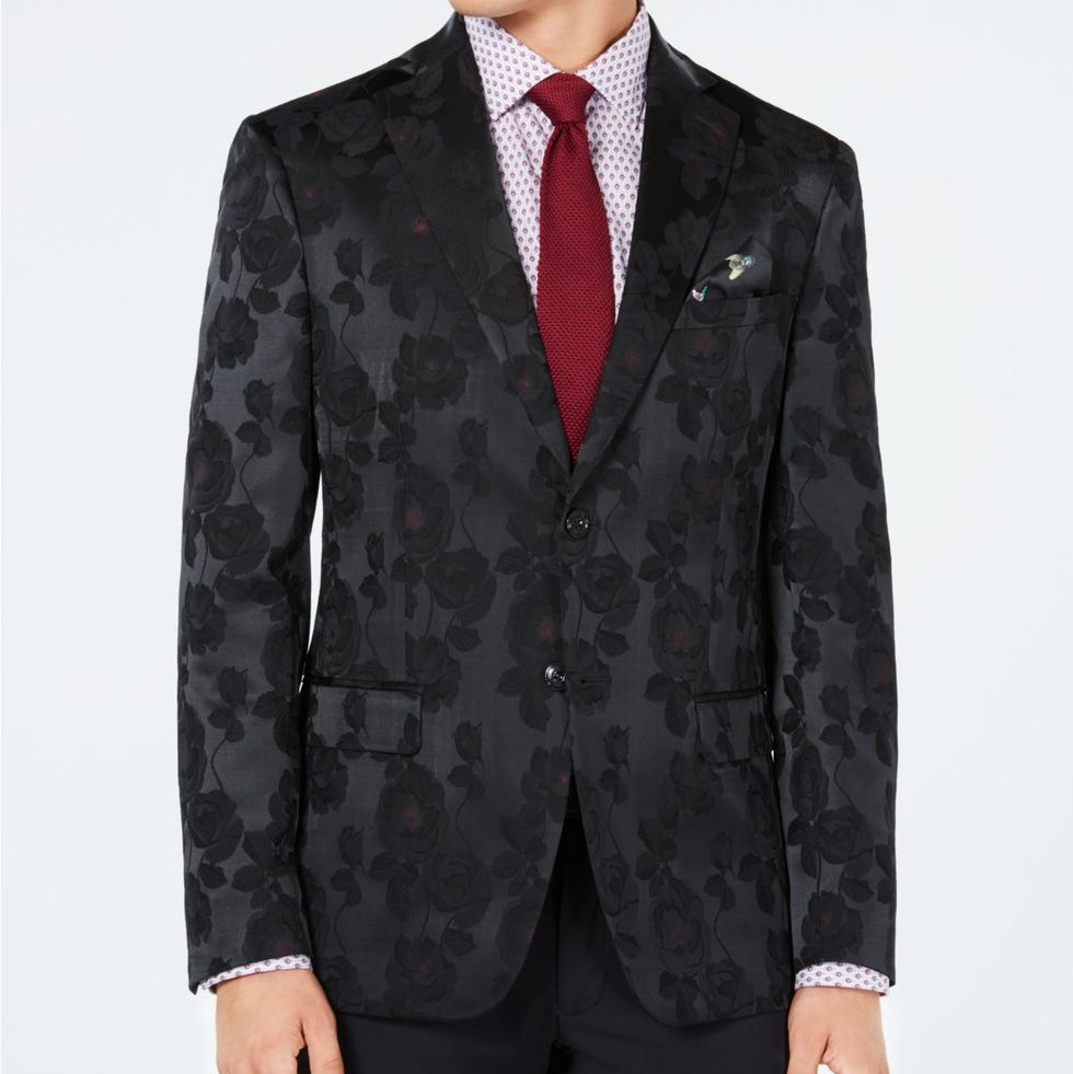 Tallia Men's Black & Burgundy Floral Jacquard Dinner Jacket Tallia Men's Black & Burgundy Floral Jacquard Dinner Jacket