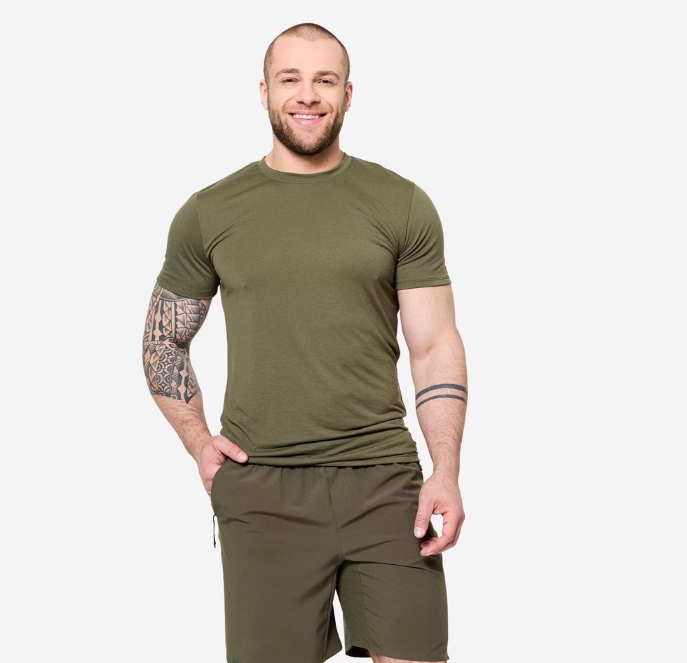 Camiseta Cross Training Hombre Verde Caqui Slim Transpirable Camiseta Cross Training Hombre Verde Caqui Slim Transpirable